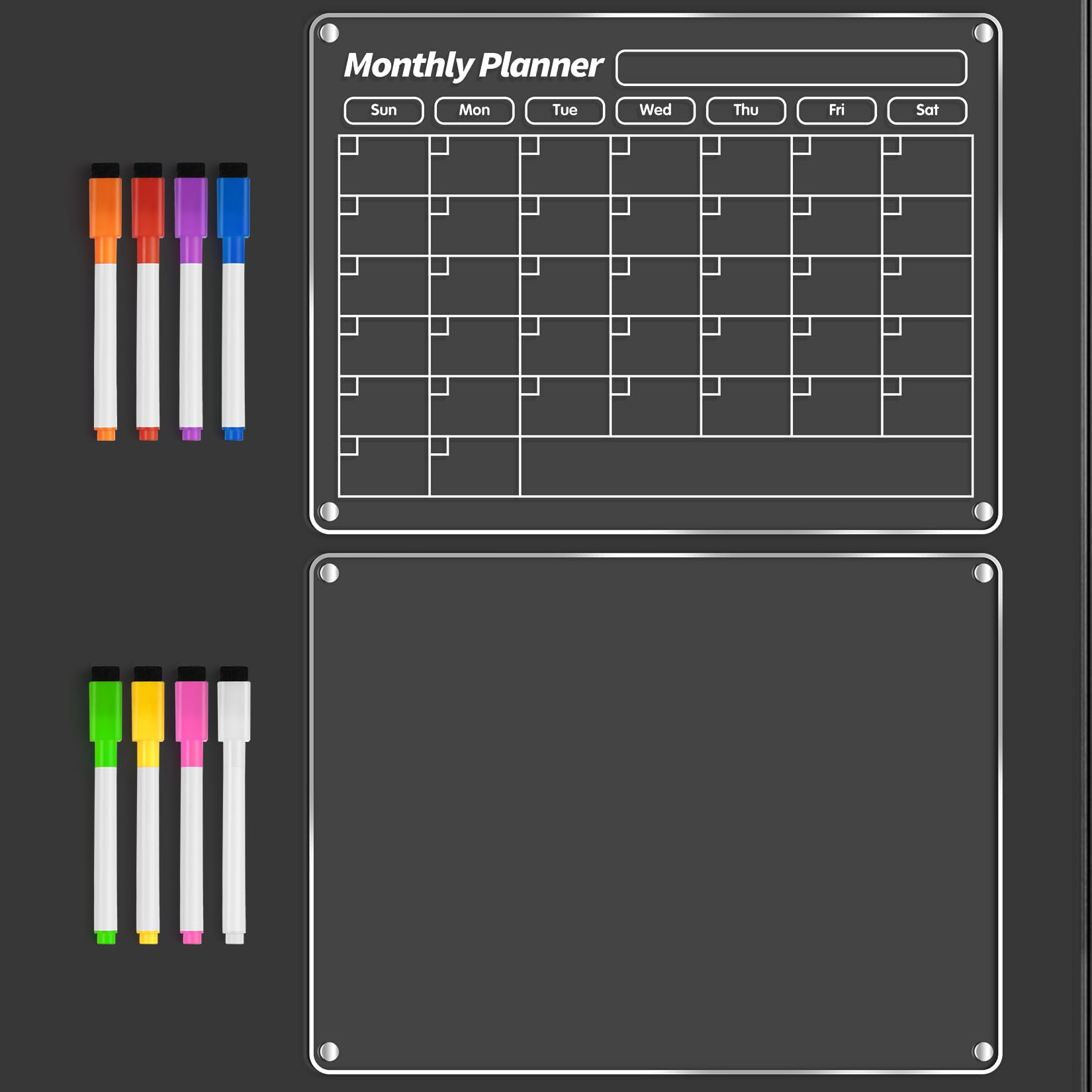 Magnetic Dry Erase Board Calendar For Refrigerator  Whiteboard Fridge 16"x12" Monthly With 8 Colorful Highlight Markers