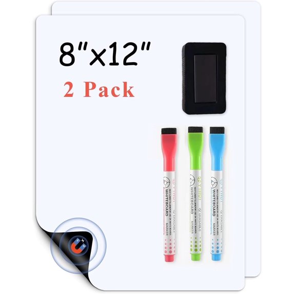 Magnetic Dry Erase Board Fridge 2 Pcs White Board Sheet 8 x12 inch, Flexible Large Refrigerator Magnets Whiteboard Planner for Home Kitchen,