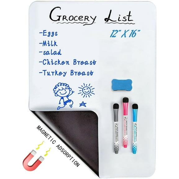 Magnetic Dry Erase Board Fridge White Board Sheet 12 x16 inch, Flexible Large Refrigerator Magnets Whiteboard Planner for Home Kitchen,