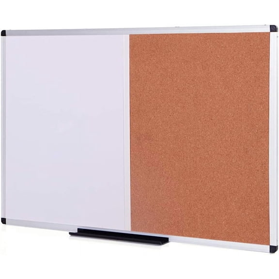 Magnetic Dry Erase Board and Cork Notice Board Combination, 36 X 24 Inches, Silver Aluminium Frame