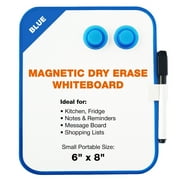 Cerem Magnetic Dry Erase Board, 6" x 8", Blue Frame with Marker & Magnets - Portable for School, Home, Office