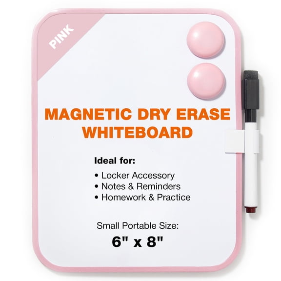 Magnetic Dry Erase Board for School Locker, 6" x 8", Candy Pink Framed with Marker and 2 Magnets