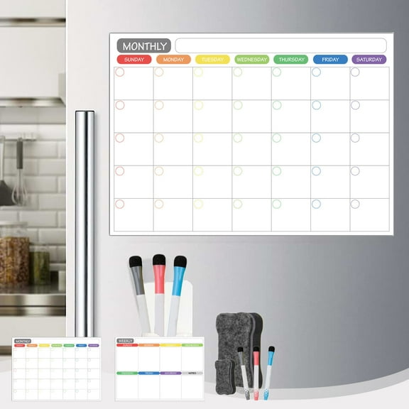 Magnetic Dry Erase Calendar for Fridge, 16.5x11.8" Monthly Weekly Planner, Reusable White Board with 3 Markers & Eraser, Kitchen Refrigerator Organizer, Wall Mount Family Meal Planner