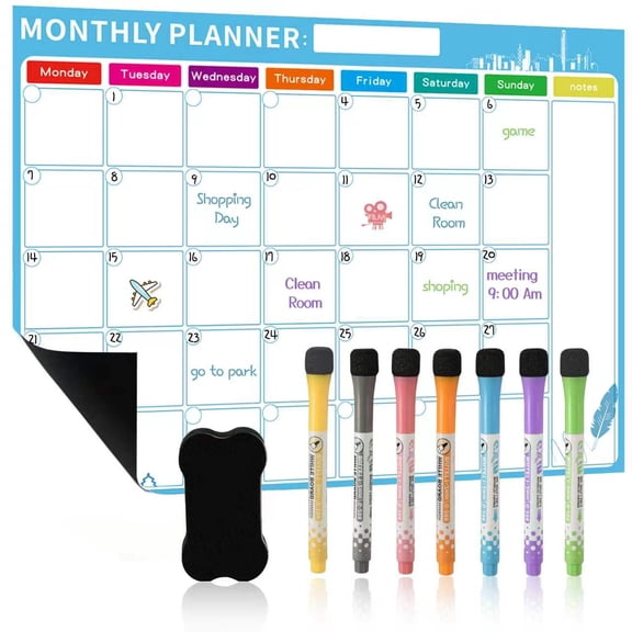 NOTIVIBE Monthly Magnetic Calendar for Refrigerator, 17"x12" Dry Erase Fridge Calendar Whiteboard, Schedule Planner Family Planning Board with Dry Erase Markers & Eraser
