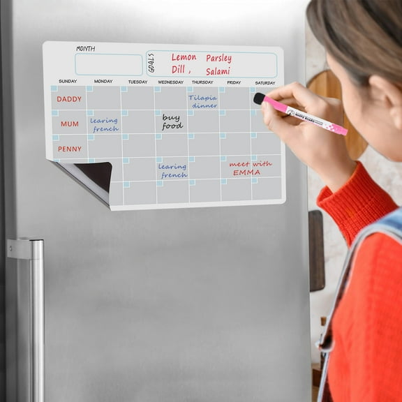 Magnetic Dry Erase Calendar for Refrigerator Starting from Monday - 17x12” Monthly Calendar Whiteboard for Fridge - No Stains or Ghosts - White Board Planner - 8 Dry Erase Markers and Large Eraser