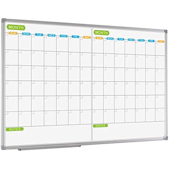 Magnetic Dry Erase Calendar Whiteboard, 2 Month White Board Planner 36 X 24 Inch, Silver Aluminum Frame Wall Mounted Board for Office Home and School