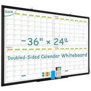 Magnetic Dry Erase Calendar Whiteboard 4 Month White Board Calendar 36" x 24" Wall Mount 4 Monthly Calendar Whiteboard Magnetic Office Supplies for Office Home, Black Aluminum Frame