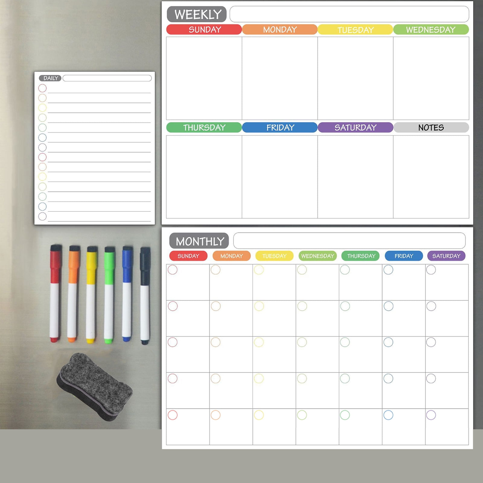 Magnetic Dry Erase Calendar Whiteboard Fridge Magnet Flexible Daily Message Stickers Included Monthly Weekly Daily Calendar Whiteboard 5 Board Pen 1 Eraser