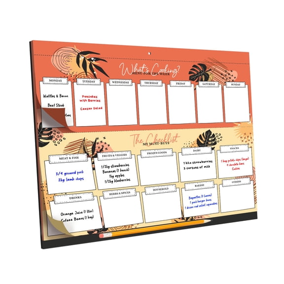 Magnetic Dry Erase Kitchen Fridge Weekly Grocery Meal Planner Menu Chart 12x9", Black