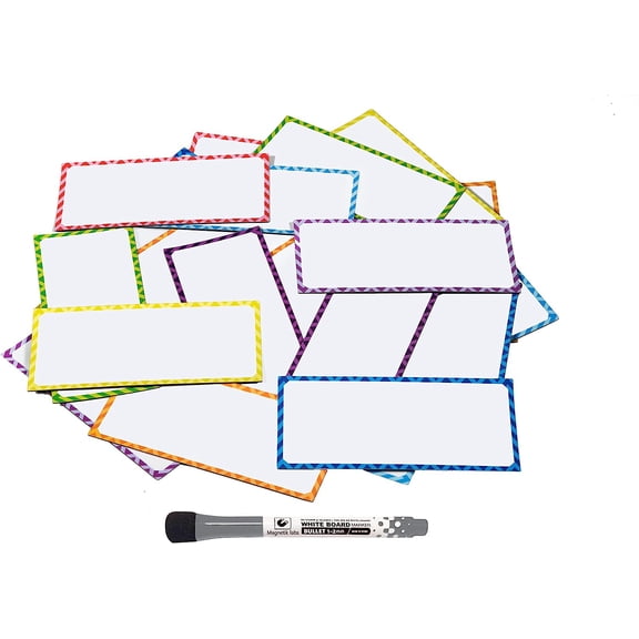 Magnetic Dry Erase Labels - 32 Pcs Large 5.5 x 2.5 inches + Marker Multipurpose Sticky for Whiteboards, Refrigerator, Office and Classroom