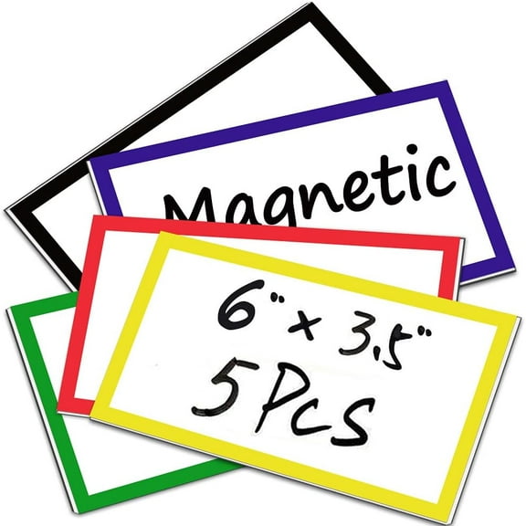 Magnetic Dry Erase Labels Ultra-Large 6x3.5Inch, 5Pcs Thick Dry Erase Magnets Rewritable Magnetic Labels Blank, Big Reusable Cards Sticky Signs Labels for Whiteboards Locker Classroom