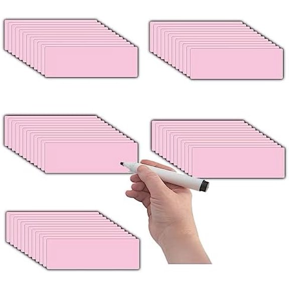 Magnetic Dry Erase Magnets Labels(1x3,Pack of 60),Organizing Schedules in Office/Classroom.Reusable Name Tags on Fridge/White Board,Pastel Colors(Light Pink)