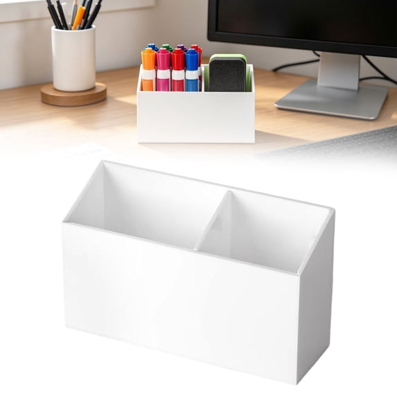 Magnetic Dry Erase Marker Holder,2 Compartment Acrylic Magnet Storage Rack for Whiteboard,Refrigerator,Magnetic Fridge Organizer for Office,Home,Whiteboard Maker Holder,Locker Organizer (White)