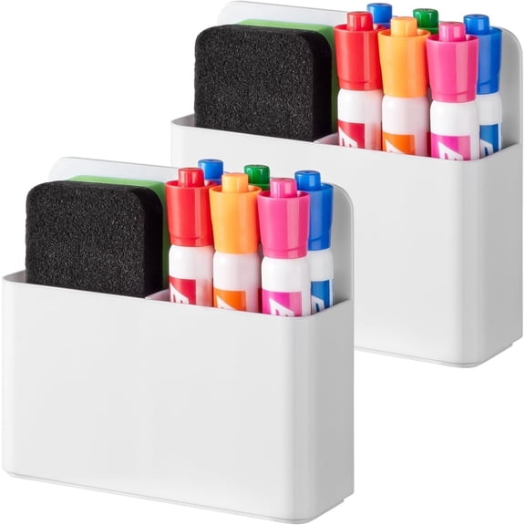 Magnetic Dry Erase Marker Holder, Pen and Eraser Holder for Locker Accessories, Pen Cup Organizer, Magnet Pencil Cup for Whiteboard (2 Pack,White)