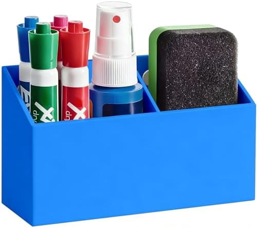 Magnetic Dry Erase Marker Holder for Whiteboard, Acrylic Magnet Pen Holder for Refrigerator Fridge, Marker Holder for Classroom Teacher, Pencil Cup,Office Accessories, Locker Organizer(Blue)