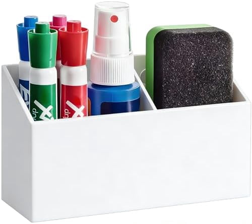 Magnetic Dry Erase Marker Holder for Whiteboard, Acrylic Magnet Pen Holder for Refrigerator Fridge, Marker Holder for Classroom Teacher, Pencil Cup,Office Accessories, Locker Organizer(White)