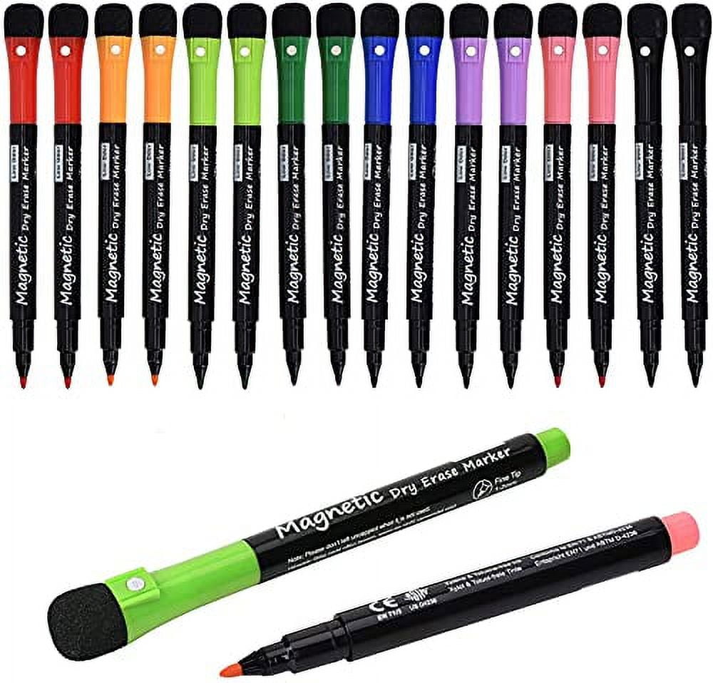 BLUERIDE Magnetic Dry Erase Markers Fine Tip, Whiteboard Markers with  Eraser, 12 Count Colorful Fine Point Dry Erase Markers for Kids, Low Odor  Thin Dry Erase Markers for Calendar Boards