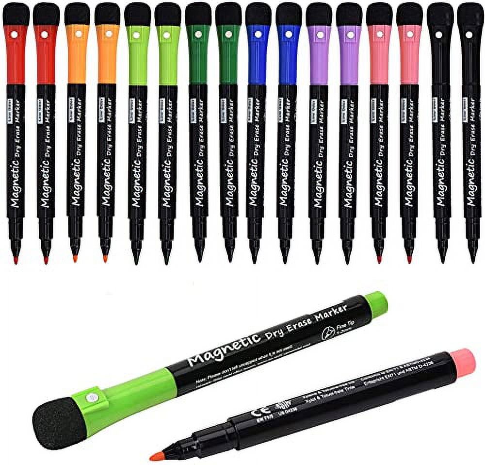 Magnetic Dry Erase Markers, Browill Fine Tip Low Odor Whiteboard Markers  for Kids & School, Work On White board & Calendar, Refrigerator (16 Pack)