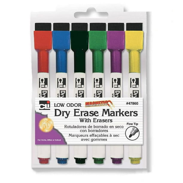 Dry Erase Markers With Eraser Caps 6/Pkg Assorted