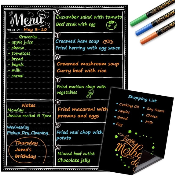 Magnetic Dry Erase Menu Blackboard for Fridge-Weekly Meal Planner Chalkboard with Notepad Blackboard Set for Kitchen Refrigerator-Refrigerator Organizer with Menu Planning Board