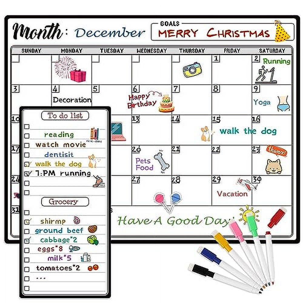 Dry Erase Refrigerator .. Calendar with Markers .. 15" x 11
