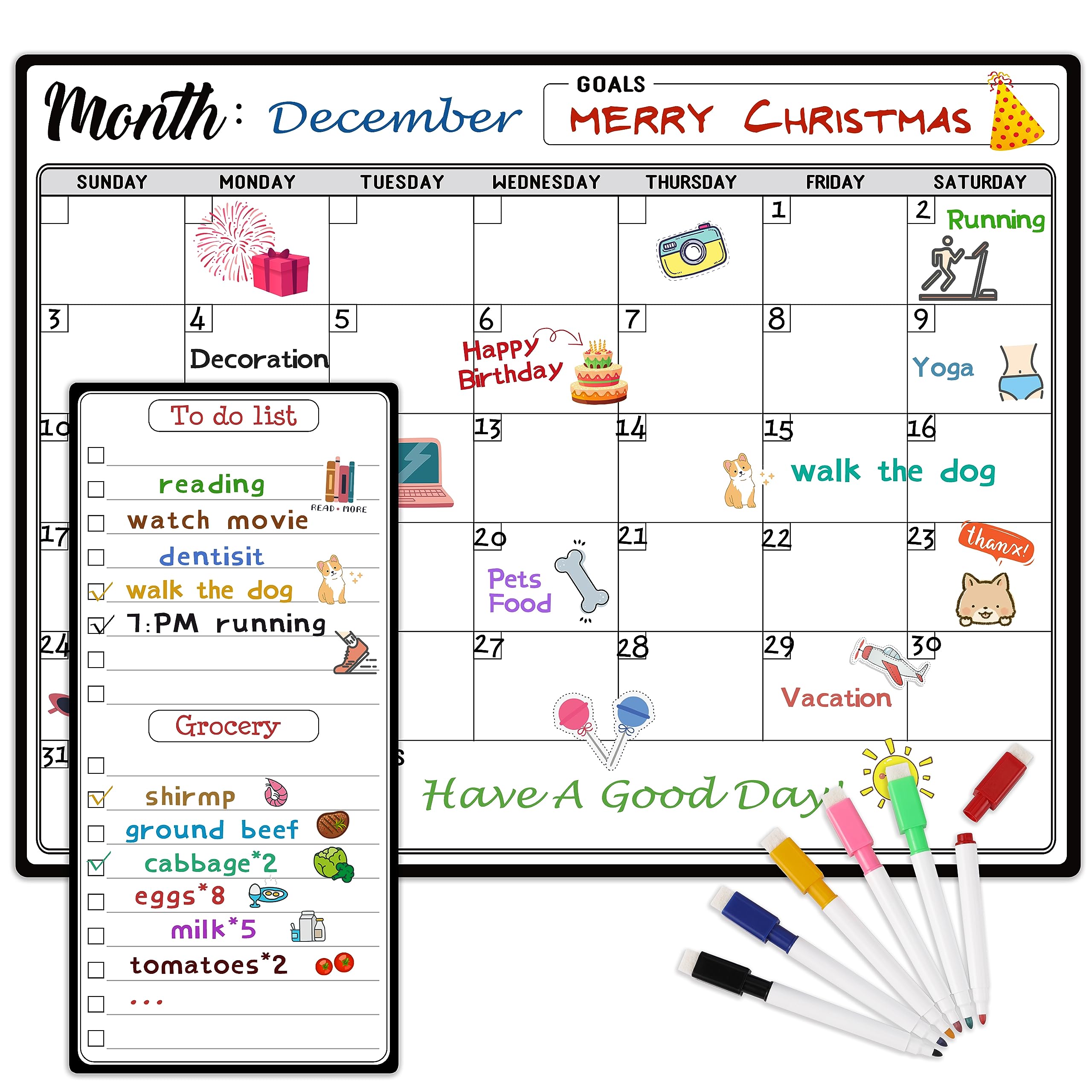 Dry Erase Refrigerator Calendar with Markers 15" x 11