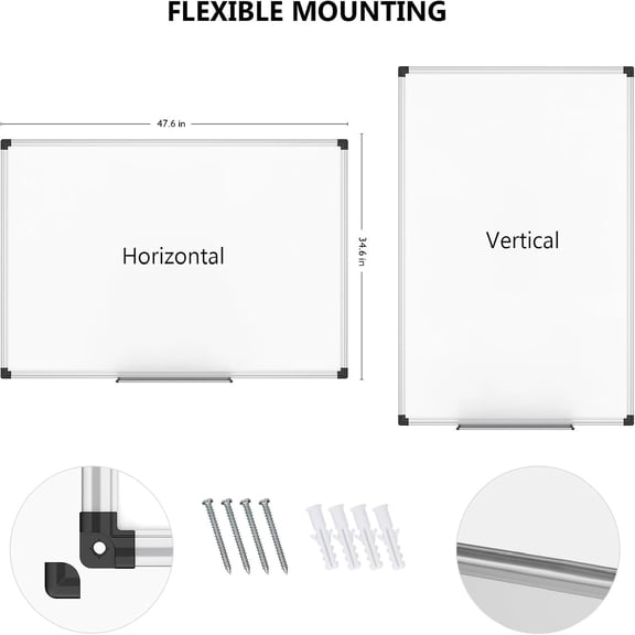 Magnetic Dry Erase Whiteboard 48 x 36 Inch, 4' x 3' Premium White Board for Wall with Marker Tray, Silver Aluminum Frame Presentation Board for Home Office Classroom