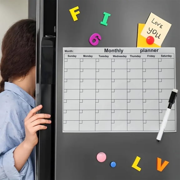 Magnetic Dry Erase Whiteboard Calendar Wall Sticker for Fridge and Home, Monthly Planner with Built‑In for Schedule Management, Family Chore Chart and Self Discipline Check‑In