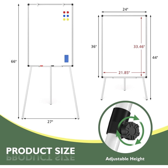 Magnetic Dry Erase Whiteboard Easel 36"x24"(3'x2') Sturdy Tripod | Best Value | Height Adjustable W/6 Magnets,1 Eraser,2 Pens for Office Home School Presentations