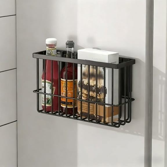 Magnetic Dryer Ball Holder, Magnetic Lint Bin for Fridge, Iron Basket Dryer Ball Container for Laundry Room Storage Refrigerator Shelf Rack Kitchen Holder Metal Shelf Rack Storage (Black, Small)