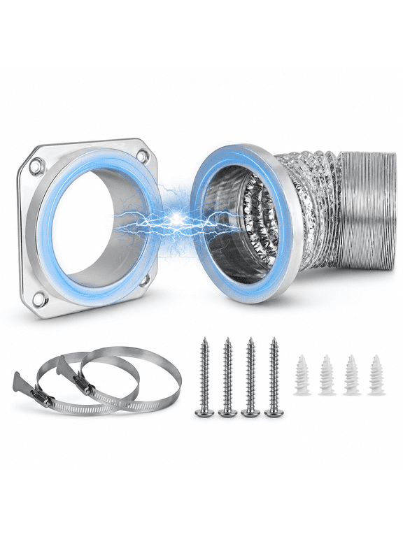 Magnetic Dryer Vent Hose Connector Kit, 2.6ft 4" Duct, Quick Connector with Two Stainless Steel Clamps