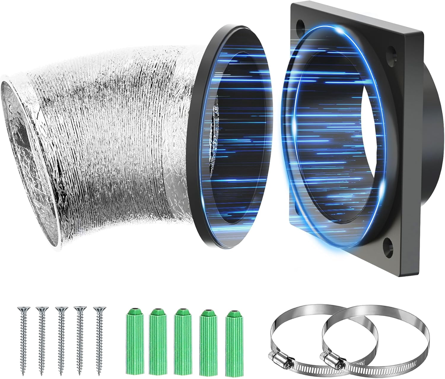 Magnetic Dryer Vent, Airtight Seal Magnetic Dryer Vent Connector Kit Strong Magnet Dryer Vent Quick Connect Disconnect Easy to Clean Flexible Hose 4" Exhaust Duct Adapter Attachment with Clamp Screw