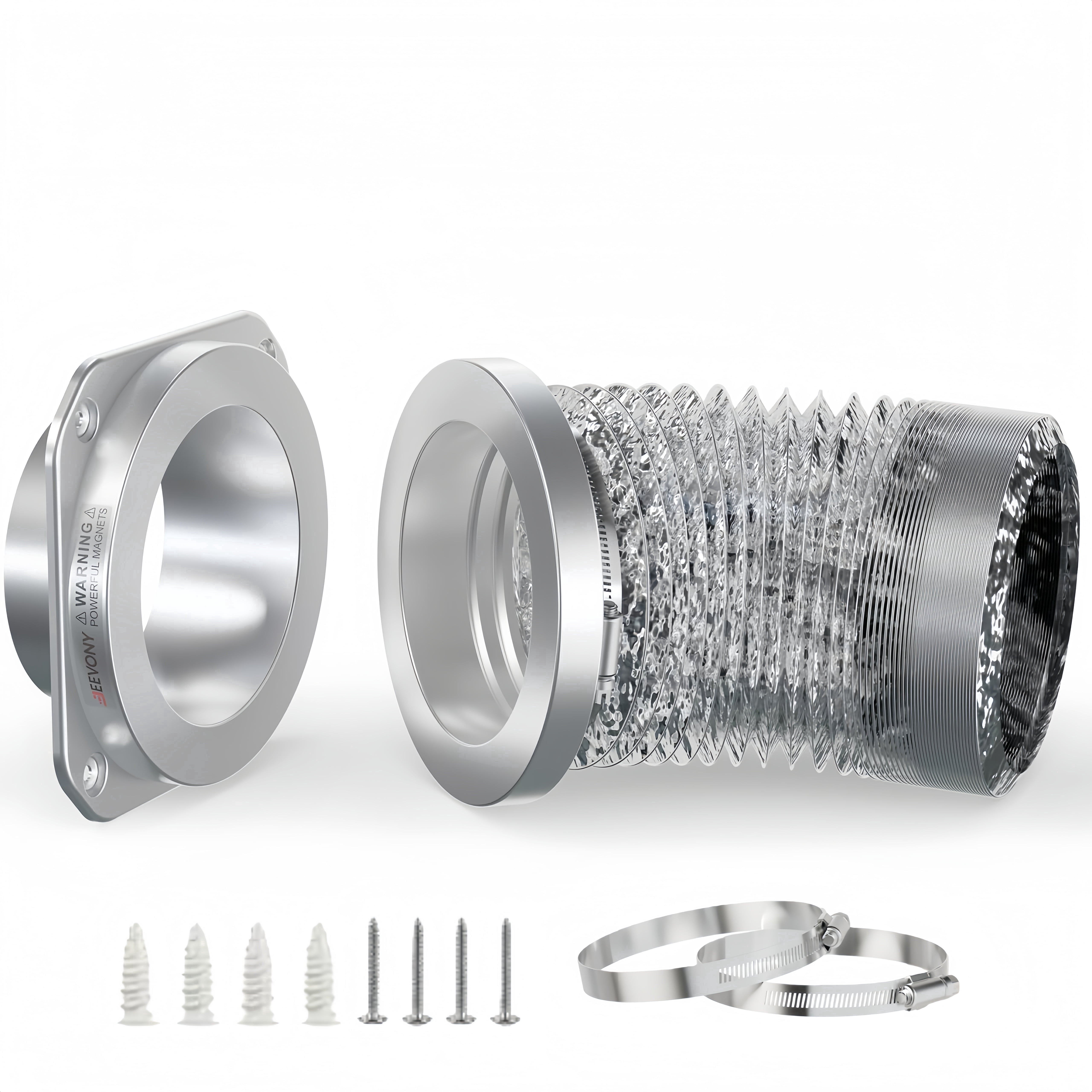 Magnetic Dryer Vent Connector Kit with Airtight Seal, 4"x2.6ft Duct & 2 Clamps, Quick Connect