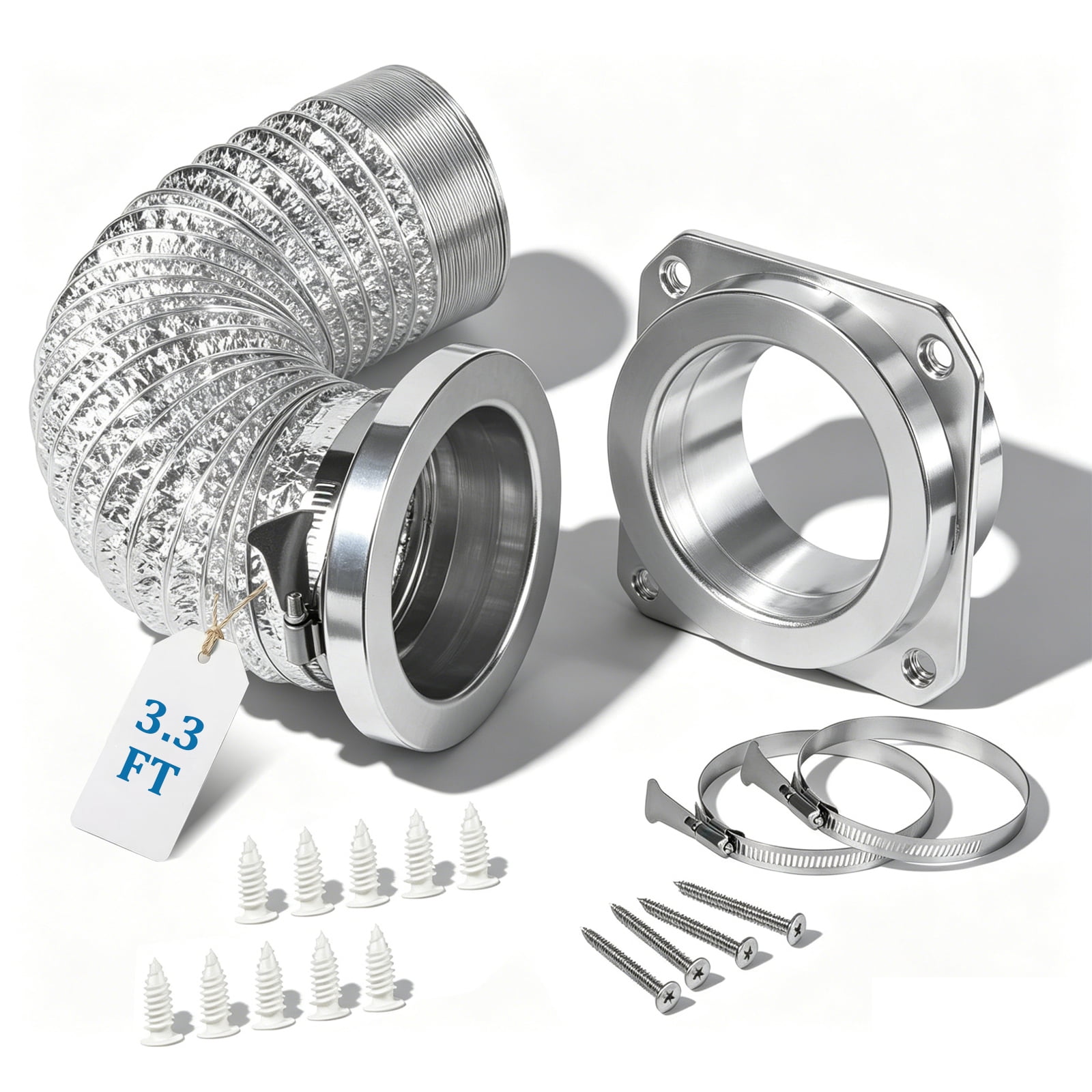 Magnetic Dryer Vent Coupling Connector Kit – Airtight Seal, Quick Connect & Disconnect, Includes 4" x 3.3ft Duct, 2 Clamps, Screws & Wall Plugs