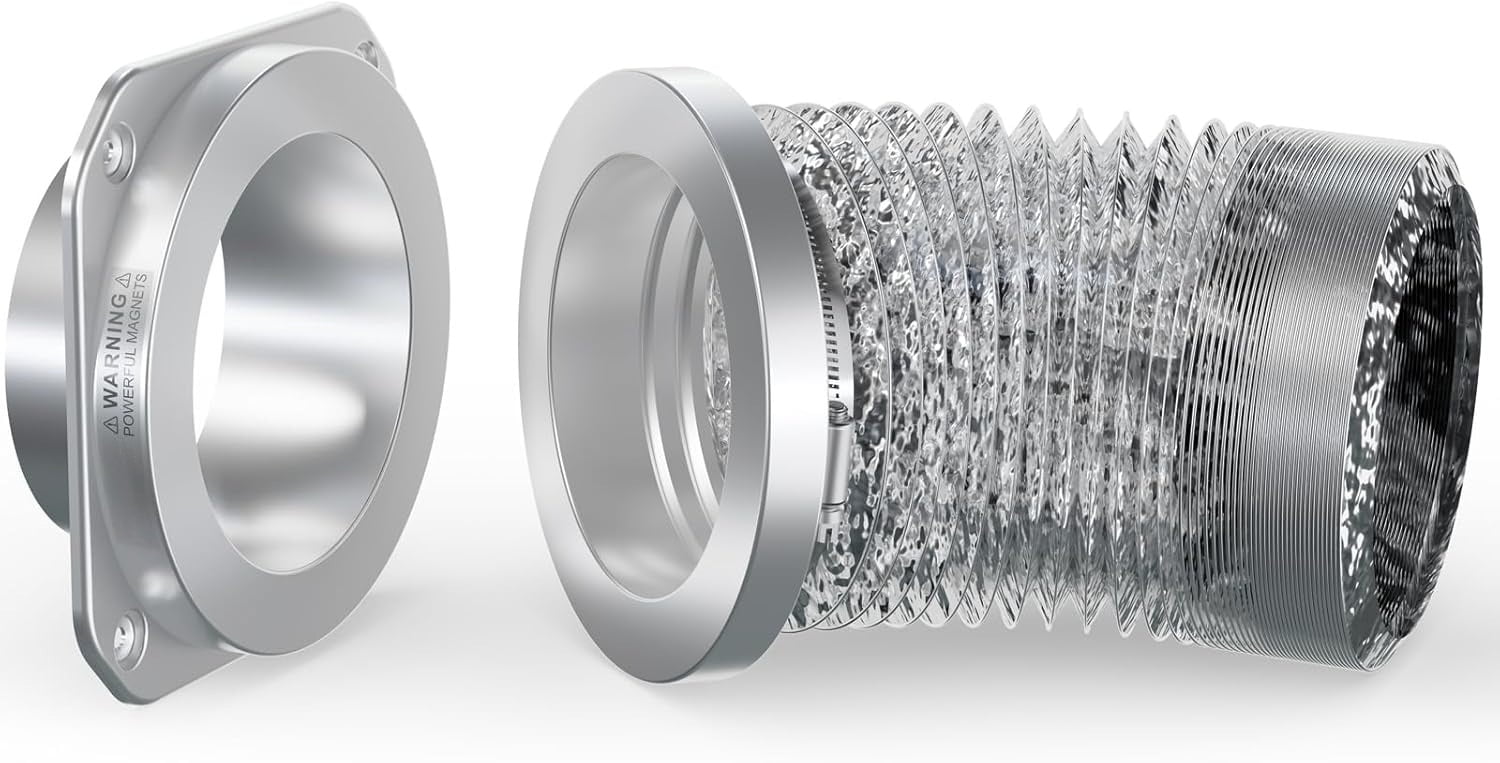 Magnetic Dryer Vent Coupling DV180 Airtight Seal Dryer Vent Connector Kit Easy to Clean Quick Connector Including a 2.6ft 4" Duct and two Clamps