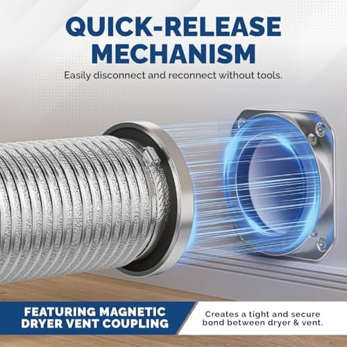 Magnetic Dryer Vent Coupling DV180 - Airtight Seal, Quick-Connect & Easy Clean, Strong Magnet Self-Alignment, Includes 4" Duct and two Clamps