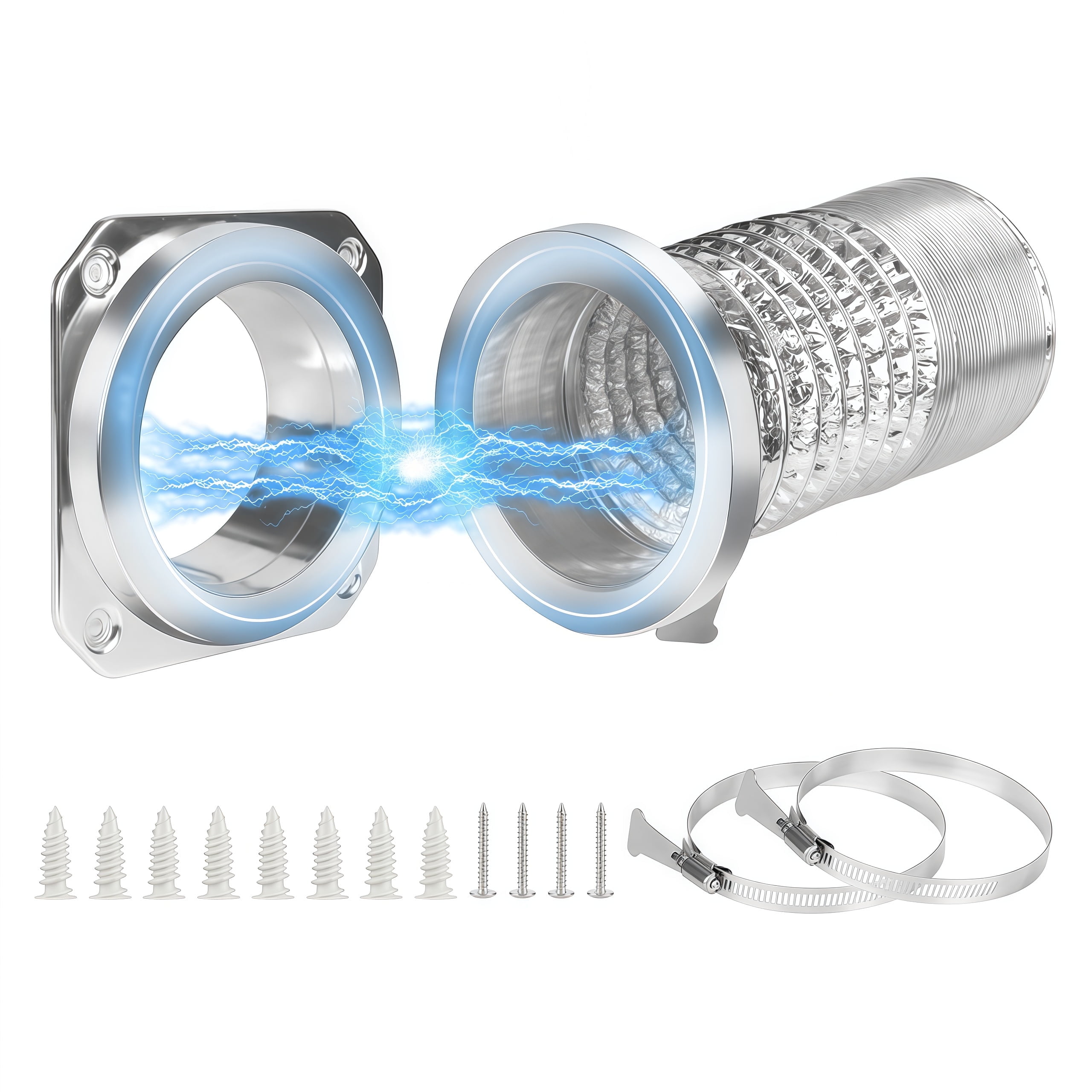Magnetic Dryer Vent Coupling Connector Kit - DV180 Airtight Seal, Easy to Clean Quick Connector Including a 3.3ft 4" Duct and two Clamps