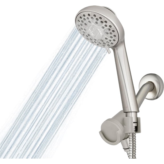 Magnetic Dual Dock Adjustable Height Hand Held Shower Head With 5-Foot Metal Hose and PowerPulse Massage, Brushed Nickel QMK-759ME