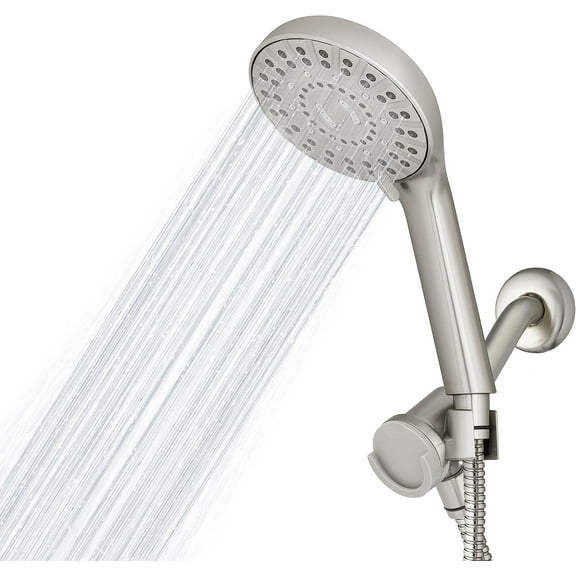 Magnetic Dual Dock Adjustable Height Hand Held Shower Head With 5-Foot Metal Hose and PowerPulse Massage, Brushed Nickel QMP-869ME