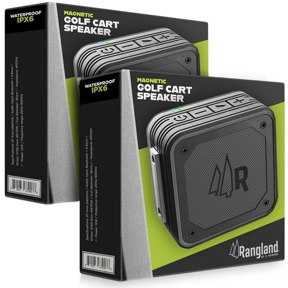 Magnetic Dual Pairing Stereo Bluetooth Speakers for Golf Carts (2 Pack) Waterproof IPX6, Wireless Surround Sound with Built-in Magnet Bar Mount - Portable for Travel, Job Sites and Golfing