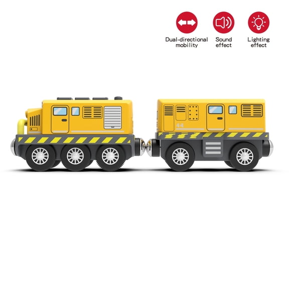 Magnetic Electric Locomotive Diecast Railway Set with Wooden Slot Tracks & 2 Matching Train Carriages, Premium Wood Railway Play Toy for Holiday & Housewarming Gift