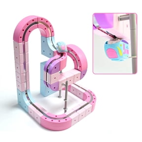 Magnetic Electric Train Building Toy, Race Car Track 3D Infinity Track Set with Assembly Tool, STEM Birthday Gift for Girls, Pink