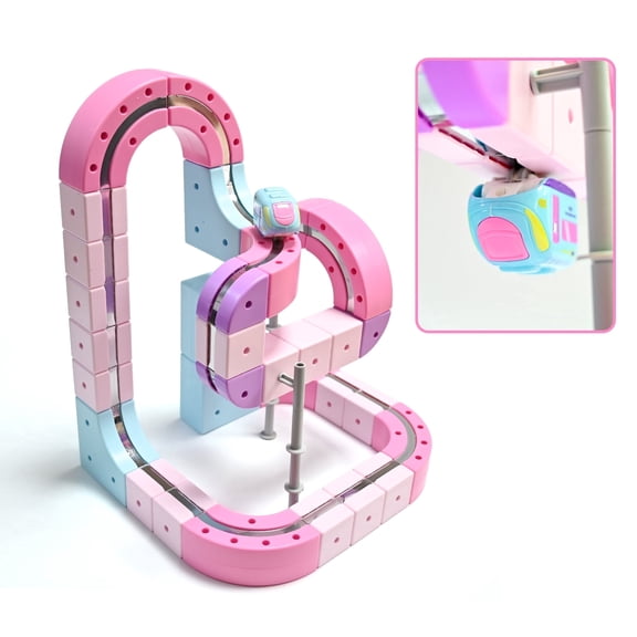 Magnetic Electric Train Building Toy, Race Car Track 3D Infinity Track Set with Assembly Tool, STEM Birthday Gift for Girls, Pink