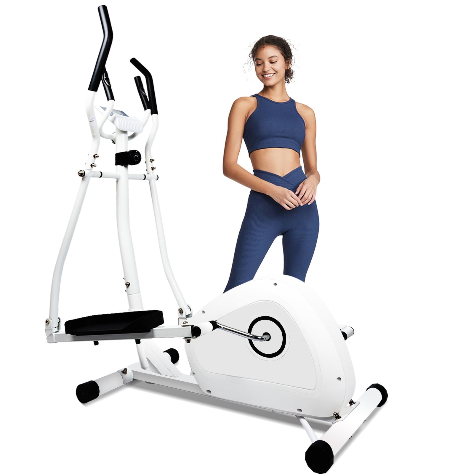 Magnetic Elliptical Machine Cross Trainer with 8 Resistance Levels Elliptical Trainer with Pulse Rate Grips Multi Function LCD Monitor White Walmart