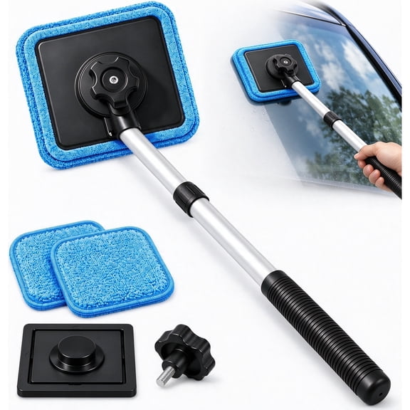 Magnetic Extendable Windshield Cleaner with Reusable Microfiber Pads