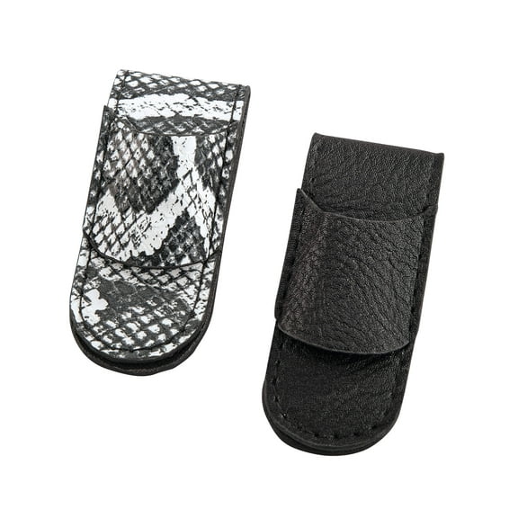 Magnetic Eyeglass Holder, Crafted with 100% Vegan Leather, Inlcudes Black and Snake Desgin - Set of 2, Each Measures 3" Long x 1 1/8" Wide x 1/2" High