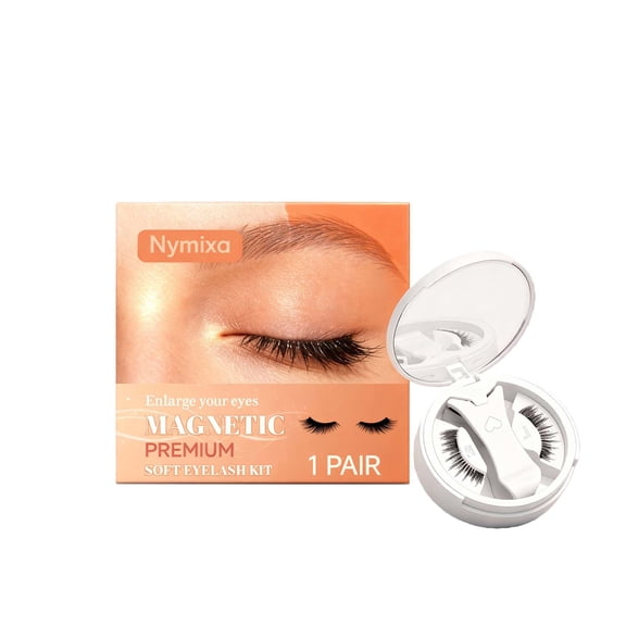 Magnetic Eyelash Set Reusable Natural Voluminous Curly False Lashes, Easy Applicator for Comfortable Fit, Soft & Easy to Apply & Remove (1 Pair)