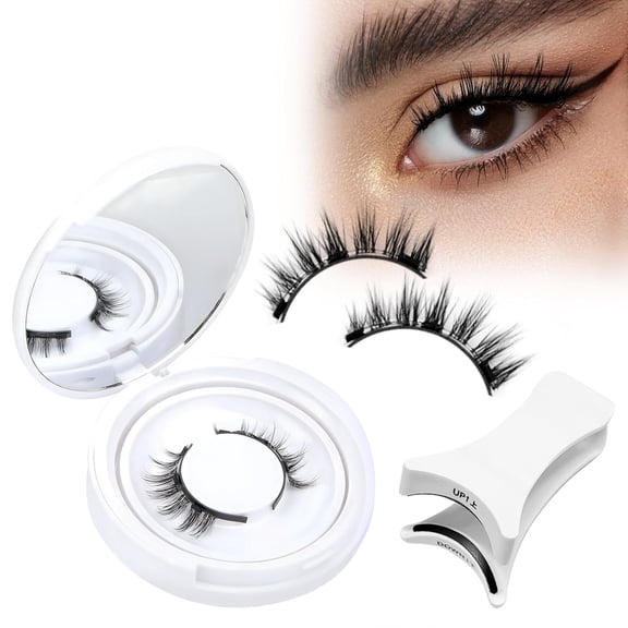 Magnetic Eyelashes 1 Pair Reusable Magnetic Eyelashes with Applicator, No Adhesive Required, Natural-Looking Eyelashes, Eyelash Curler Set, Easy to Wear and Remove