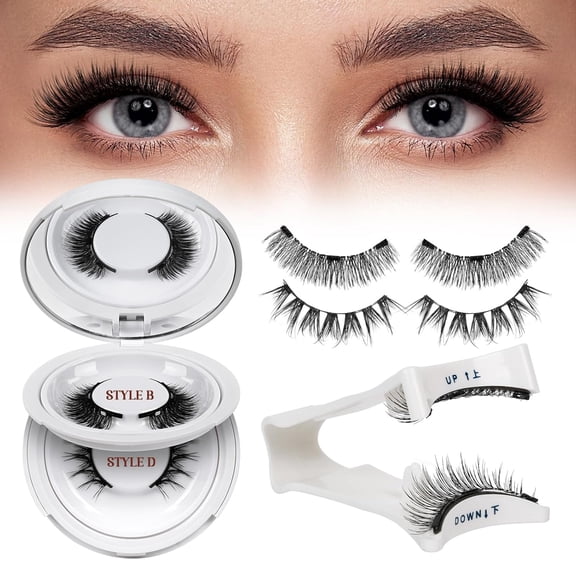 Magnetic Eyelashes 2 Pair Reusable Magnetic Eyelashes with Applicator No Glue Needed Eyelashes Cat Eye Natural Look Lash Clusters Kit Easy to Wear and Remove(A05)