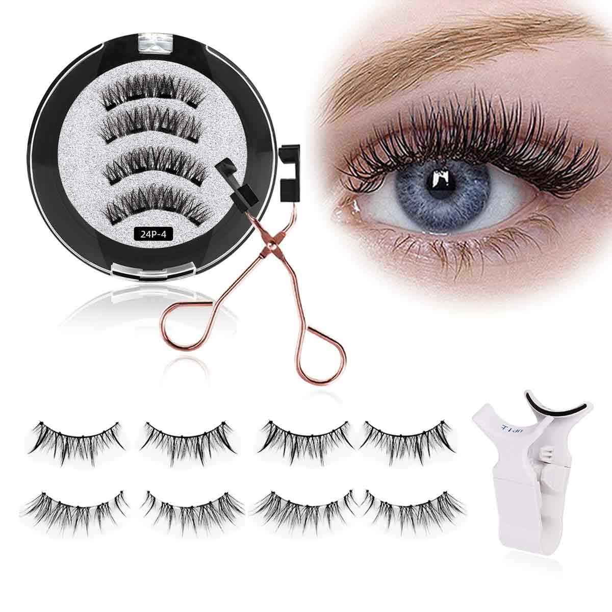 Magnetic Eyelashes, 3 pairs, Magnetic, Magnetic, False Eyelashes, Magnetic Eyelashes with applicator tweezers, for daily make-up or dating, wedding, party